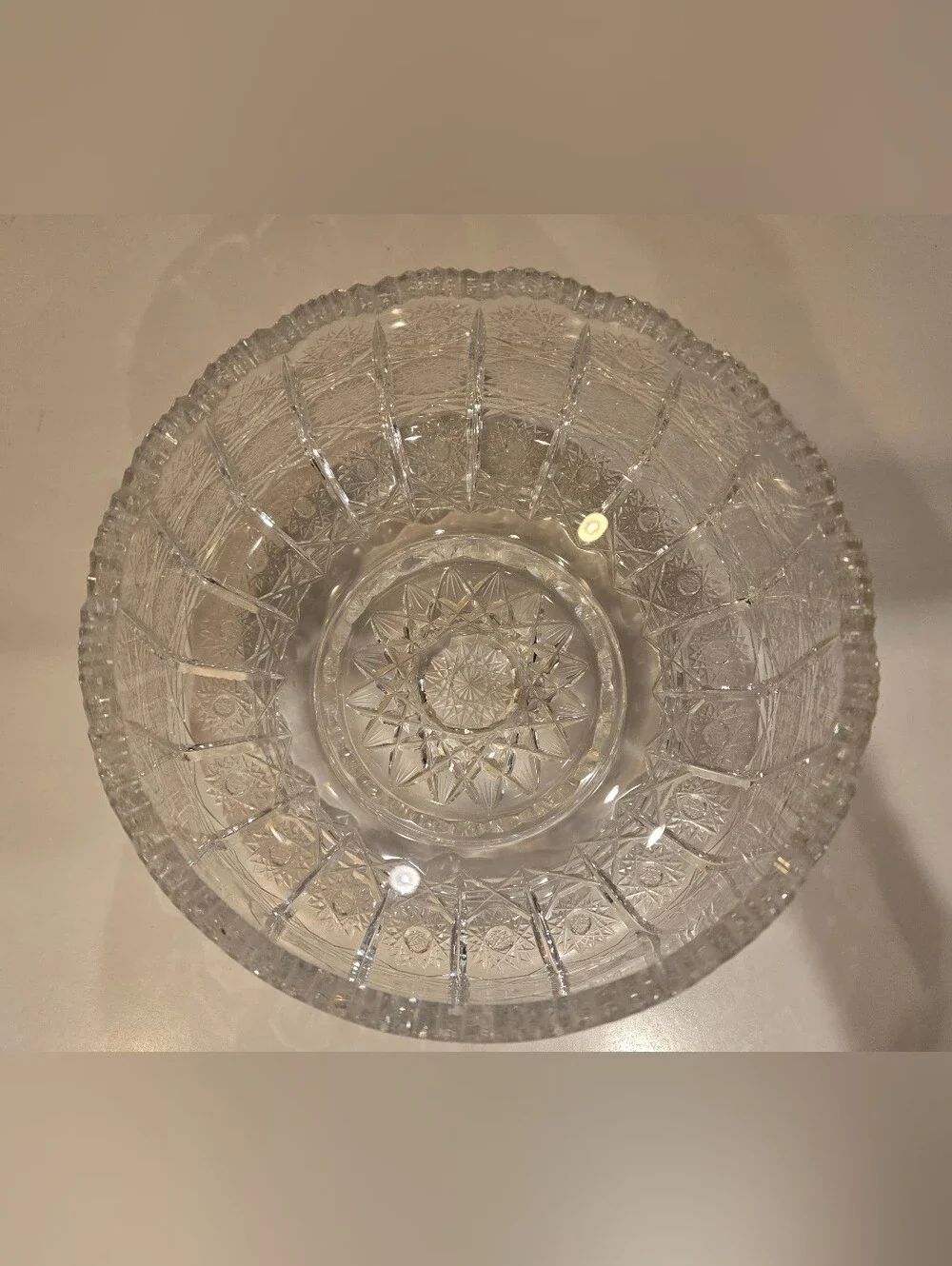 Vintage Large Bohemian Crystal Bowl With Sawtooth Scalloped Edge
